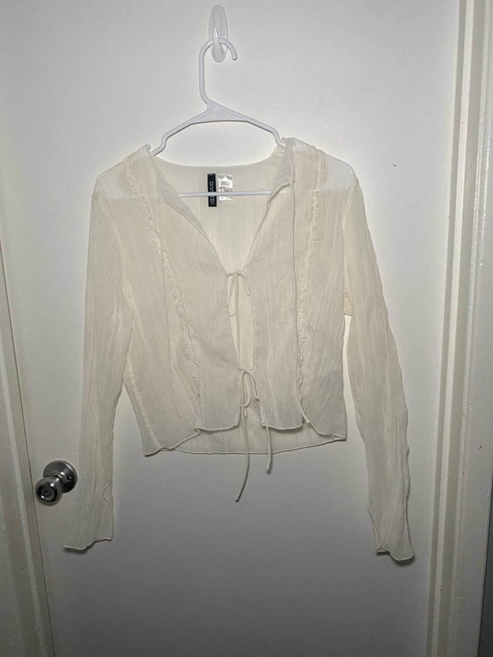 Divided Cream Tie-Front Long Sleeve Blouse